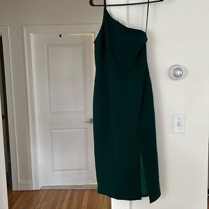 Petal and pup, emerald dress.